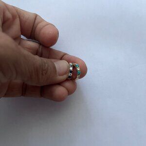 14K Yellow Gold Mis Matched Chunky Diamond, Blue Sapphire, and Turquoise Hoops